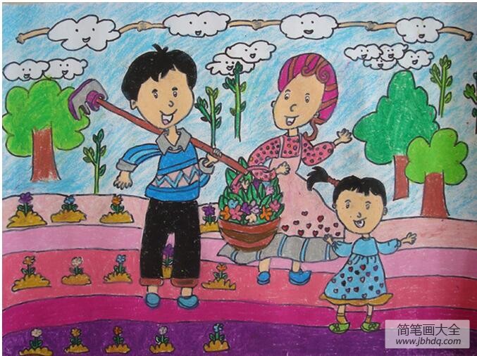 种树的一家人关于植树节的图画欣赏