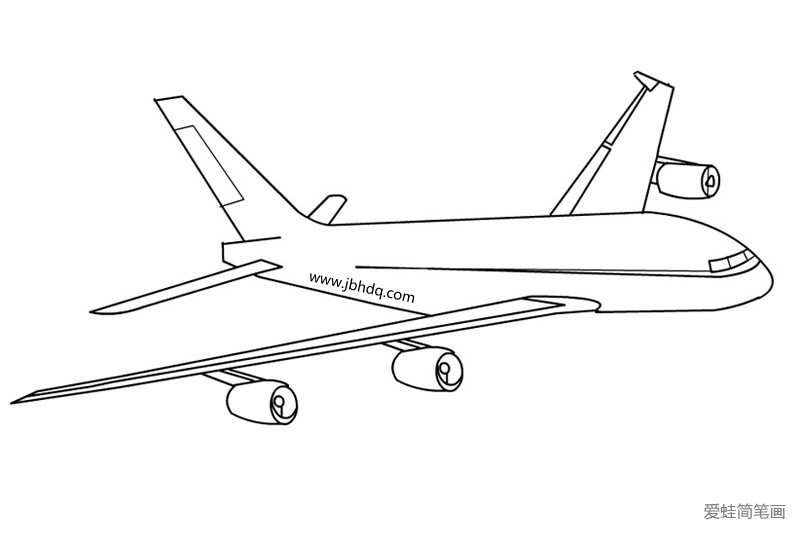 空中飞行的飞机简笔画黑白