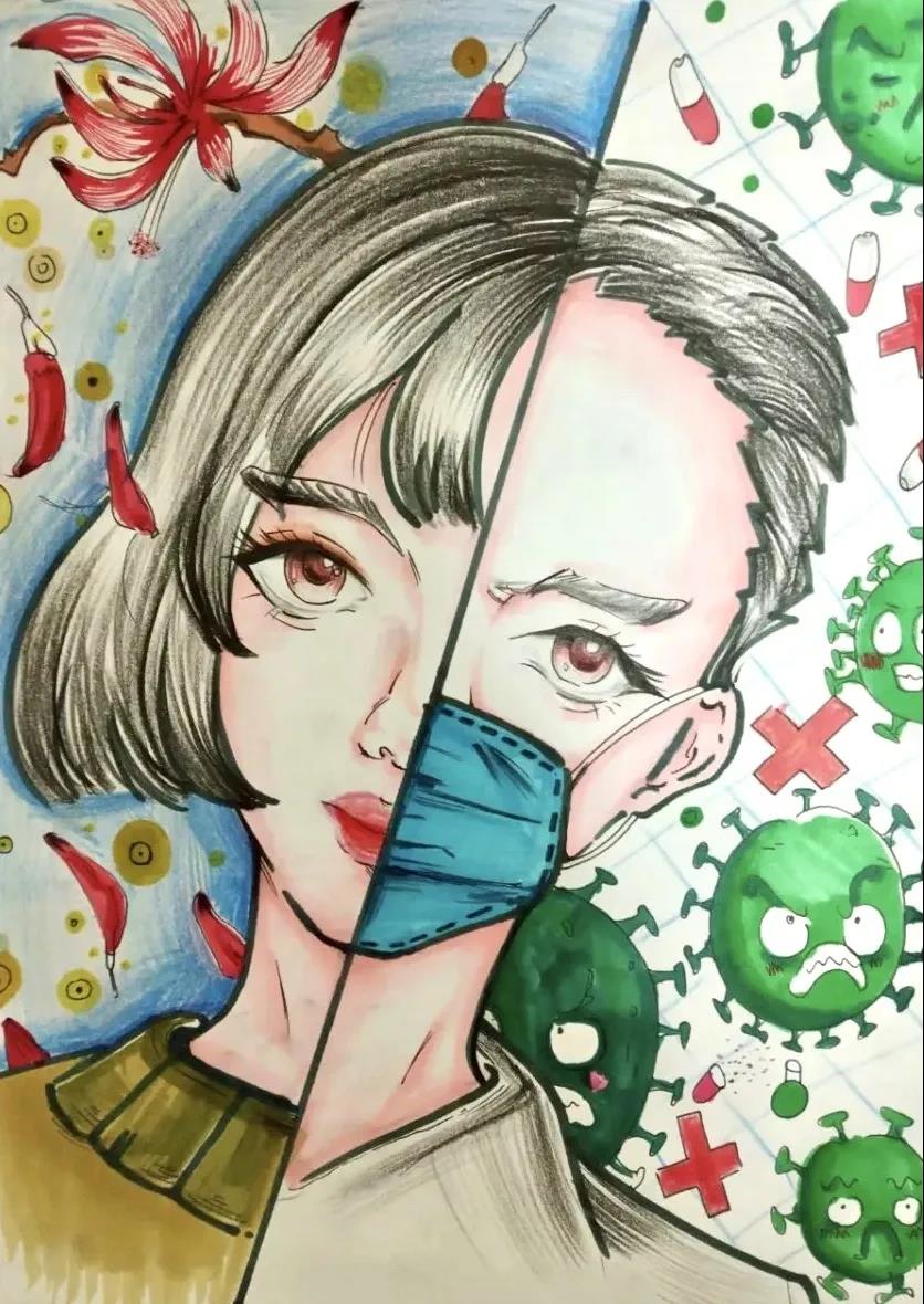 抗疫防疫主题儿童画-图1