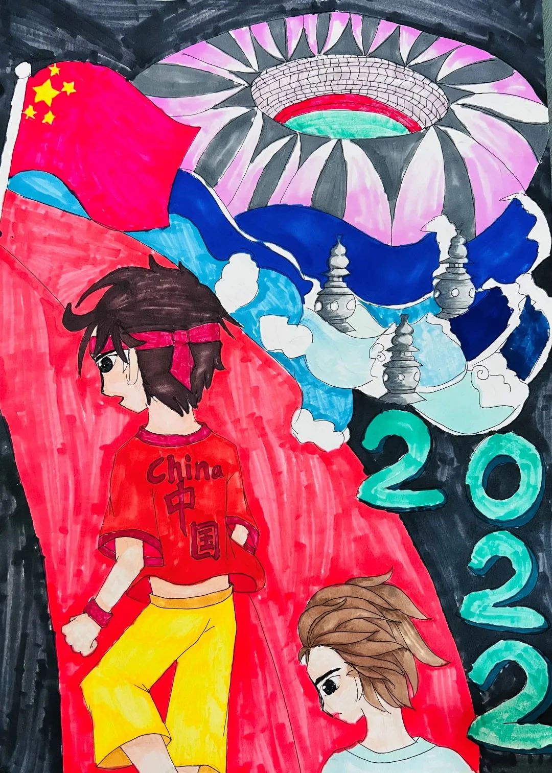 2022喜迎亚运主题儿童画-图4