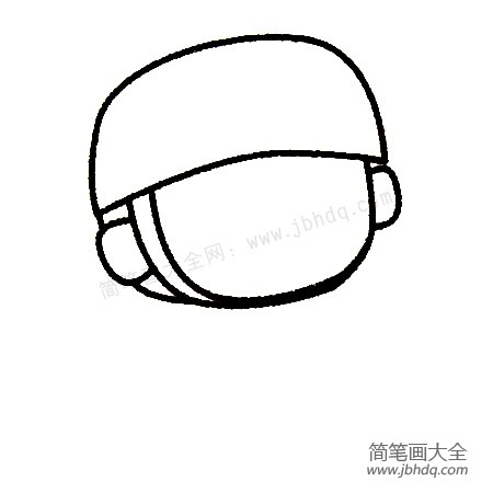 2.再画出头部轮廓和耳朵。