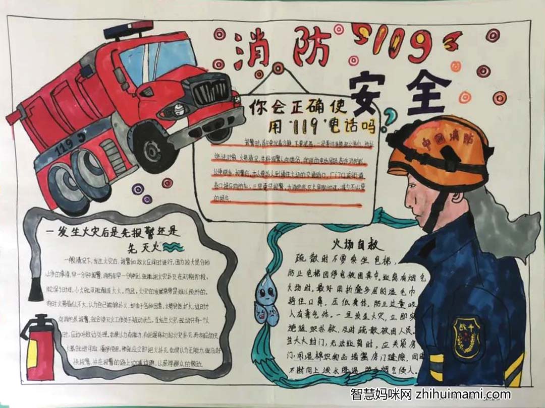 关注消防关注生命主题手抄报漂亮好画8张-图2