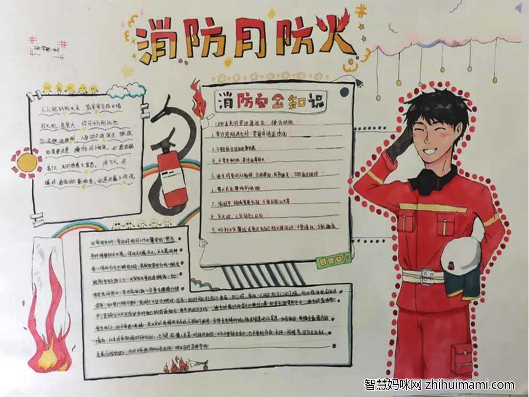 关注消防关注生命主题手抄报漂亮好画8张-图1