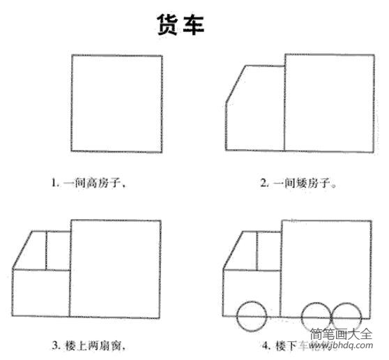 分步画卡通小货车简笔画