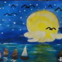 海上的月亮,欢度中秋节日儿童画作品