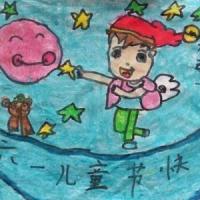 月亮上的小朋友幼儿六一画画作品分享