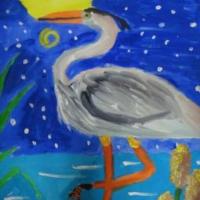月光下的鹭鸶,以中秋节为主题的儿童画作品