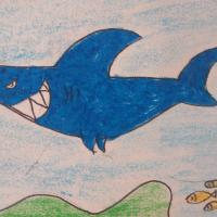 儿童蜡笔画作品欣赏-凶猛的鲨鱼
