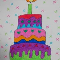 生日大蛋糕的蜡笔画图片