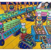 一等奖小学生获奖科幻画《智能食品加工厂》赏析