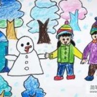 冬天下雪的儿童画-假如我会飞