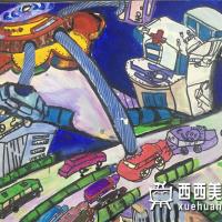 三等奖小学生获奖科幻画《空中交通警察》欣赏