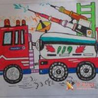 四年级小学生优秀科幻画《未来的消防车》