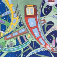 三等奖获奖中学生科幻画《太空立交桥》