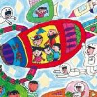 儿童画我开飞船游太空