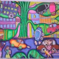 关于环保题材的儿童科幻画《多功能环保停车场》