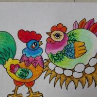 孵小鸡的鸡妈妈,关于动物的小朋友蜡笔画在线看