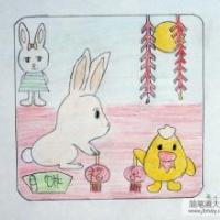 小学生中秋节绘画图片-玉兔和月饼