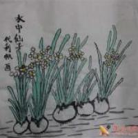 儿童画水中仙子，水仙花中国画
