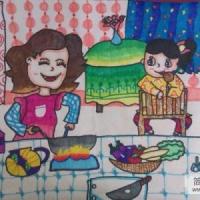 关于中秋节的儿童画-中秋妈妈做美食