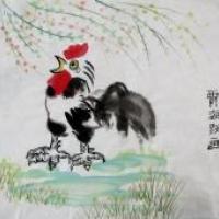 儿童中国画作品欣赏_水墨画公鸡