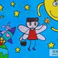 中秋节题材儿童画-我给月亮送月饼