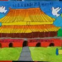 我爱祖国天安门,国庆节儿童作品分享