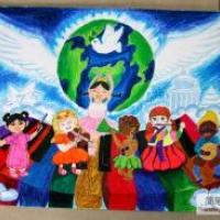 抗战胜利儿童画作品-音键上的和平