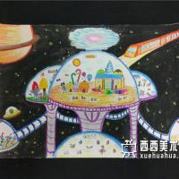 中学生获奖科幻画《外太空温室城巿》