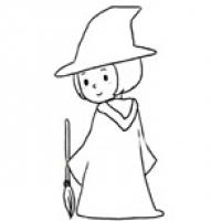 【小魔女简笔画】骑扫帚的小魔女线描简笔画步骤图解教程