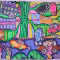 环保未来城市儿童科幻画获奖作品《多功能环保停车场》