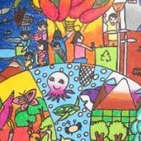 一等奖小学生环保科幻画《环保循环永动机》