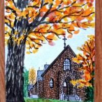 秋季的伯利恒教堂秋天水彩画作品欣赏