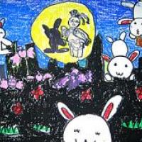 儿童画中秋节图片-和月亮一起吃月饼