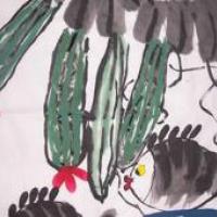儿童中国画作品《丝瓜与鱼儿》