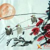 儿童中国画，喜鹊报喜