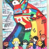 庆祝抗战胜利儿童画-奏响和平之乐