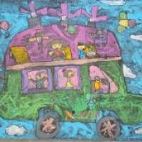 一年级儿童科幻画《未来的校车》