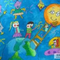 中秋节主题儿童画-中秋节去看月亮