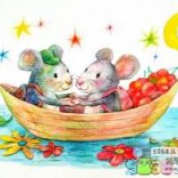 收果子的老鼠夫妇水彩画作品欣赏
