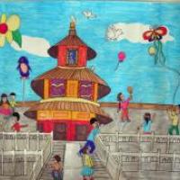 迎国庆五年级儿童画-我心中的国庆节
