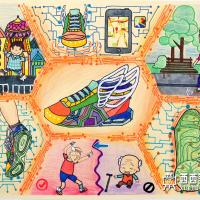 二等奖小学生获奖科幻画《智能運動鞋》欣赏