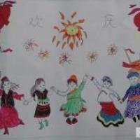 国庆节主题儿童画-各族人民是一家
