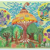 二等奖小学生获奖科幻画《无线植物发电厂》欣赏