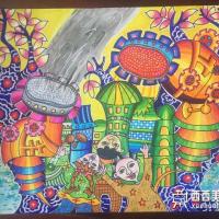 一等奖小学生获奖科幻画《有害气体吸收转化灯》赏析