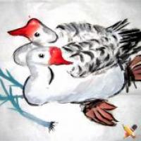 儿童水墨画欣赏一对大白鸭