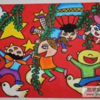 庆祝抗战胜利70周年儿童画-和平 幸福 成长