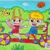 儿童画双人单车