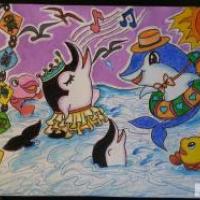 儿童油棒画作品 最美海豚音