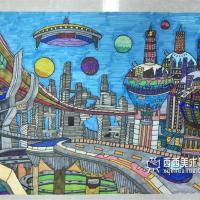 小学生二等奖获奖科幻画《未来城市》